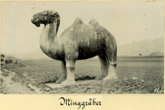 Minggräber in China mit einer majestätischen Sandsteinstatue eines Kamels in einer historischen Landschaft