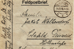 Feldpostbrief aus dem Jahr 1918 mit Nachricht aus der Heimat