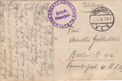Historische Postkarte aus dem Jahr 1916 mit brieflicher Mitteilung nach Berlin