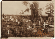 Der alte Friedhof mit verschiedenen Grabsteinen und üppigem Grün