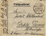 Feldpostbrief aus dem Jahr 1918 mit Nachricht aus der Heimat