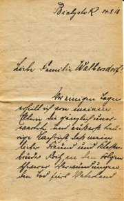 Ein historischer Brief aus Bialystok, geschrieben am 14. Februar 1918
