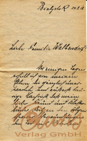 Ein historischer Brief aus Bialystok, geschrieben am 14. Februar 1918