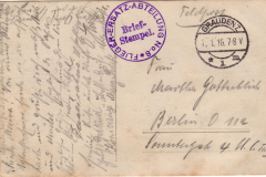 Historische Postkarte aus dem Jahr 1916 mit brieflicher Mitteilung nach Berlin