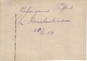 Historische Notiz von 1916 aus Konstantinopel mit handschriftlicher Nachricht