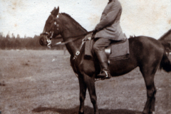 Ein Soldat auf einem Pferd in der Natur während des Ersten Weltkriegs