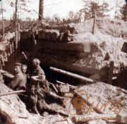 Soldaten in Schützengraben während des Ersten Weltkriegs im Wald