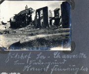 Zerstörtes Gebäude an der Westfront während des Ersten Weltkriegs