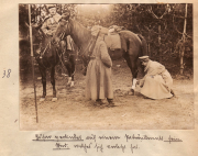 Soldaten mit Pferden und einem Reiter vor einem Pferd