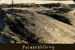 Militärische Polderstellung in der Heer-Region mit Schienenverlauf und befestigten Stellungen