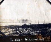 Trichterfeld in Somme während des Ersten Weltkriegs mit kahlen Bäumen und unbebautem Gelände