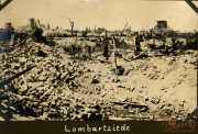 Zerstörte Landschaft in Lombartzyde nach dem Ersten Weltkrieg