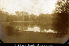 Schlosspark Erechem mit ruhigem Teich und dichter Baumlandschaft in der Umgebung
