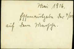 Handgeschriebene Notiz aus dem Jahr 1916 über militärische Aktivitäten und Einsätze