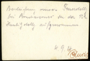 Aufzeichnung der Feuerwehr bei Brandereignis vom 15. September 1916 in einer ländlichen Region Deutschlands