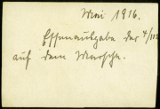 Handgeschriebene Notiz aus dem Jahr 1916 über militärische Aktivitäten und Einsätze