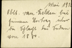 Brief von Oberst van Felden bei einem Aufenthalt in Norwegen im Mai 1910