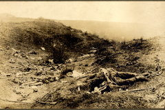 Historisches Schlachtfeld mit gefallenen Soldaten in einer tragischen Landschaft