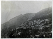 Landschaft mit terrassierten Feldern in den Alpen während des frühen 20. Jahrhunderts