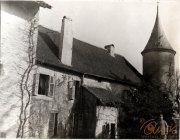 Ein historisches Herrenhaus mit Aussichtsturm umgeben von Natur im frühen 20. Jahrhundert
