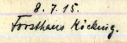 Dokumentation eines Eintrags über Frostaus König am 8. Juli 1915 in einem Notizbuch