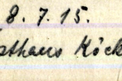 Dokumentation eines Eintrags über Frostaus König am 8. Juli 1915 in einem Notizbuch