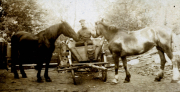 Soldat des III. Batl. IV Thüring. Inf. Regt. 72 mit Pferden in ländlicher Umgebung