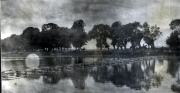 Blick auf einen Fluss mit militärischen Aktivitäten und Bäumen, III. Bataillon IV Thüringisches Infanterie-Regiment 72