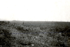 Verwüstete Schlachtfeldlandschaft mit Granattrichtern und Baumstümpfen in Frankreich