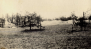 Verwüstete Landschaft mit Erdhügeln und zerstörten Bäumen in Frankreich