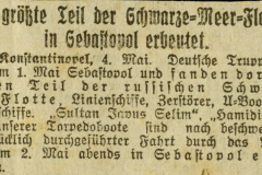 Zeitungsartikel über Eroberung der russischen Schwarzmeerflotte in Sewastopol durch deutsche Truppen