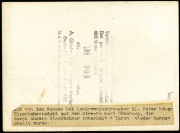Rückseite einer Postkarte mit Beschreibung einer gesprengten Eisenbahnbrücke bei Landrowogesprengte