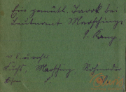 Handschriftliche Notizen auf grünem Papier mit feinen, schwungvollen Buchstaben und historischen Details aus dem 19. Jahrhundert