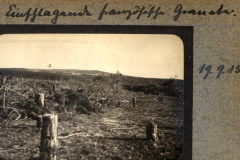 Kahl geschlagene Landschaft nach dem Ersten Weltkrieg mit Überresten von Bäumen