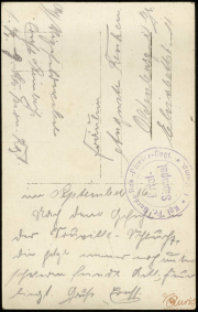 Postkarte vom Ersten Weltkrieg der 1. Kompanie Kgl. Preußisches Garde Pionier Regiment mit persönlicher Nachricht