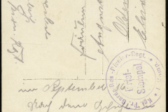Postkarte vom Ersten Weltkrieg der 1. Kompanie Kgl. Preußisches Garde Pionier Regiment mit persönlicher Nachricht