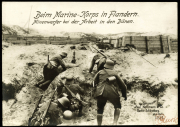Bilder aus dem Ersten Weltkrieg mit Kommentaren über das Marine-Korps in Flandern, Arbeit der Minenwerfer in den Dünen