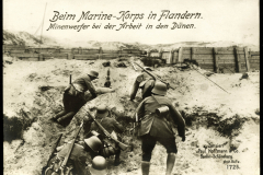 Bilder aus dem Ersten Weltkrieg mit Kommentaren über das Marine-Korps in Flandern, Arbeit der Minenwerfer in den Dünen