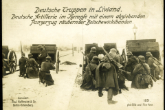 Deutsche Truppen im Livland während des Ersten Weltkriegs mit Artillerie und Kampfhandlungen