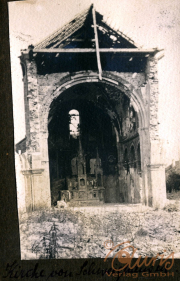 Ruine der Kirche von Schweigern nach dem Ersten Weltkrieg in Trümmern