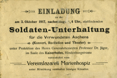 Einladung zur Soldaten-Unterhaltung für die Verwundeten in Aachen am 3. Oktober 1917