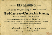 Einladung zur Soldaten-Unterhaltung für die Verwundeten in Aachen am 3. Oktober 1917