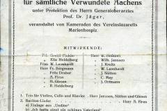 Programm für die Soldatenunterhaltung am 3. Oktober 1917 in Aachen für verwundete Soldaten unter dem Schutz des Generaloberarztes
