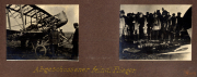 Abgeschossenes feindliches Flugzeug und versammelte Soldaten während des Ersten Weltkriegs