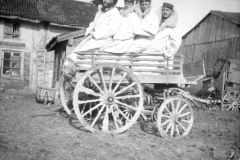 Soldaten im Einsatz während des Ersten Weltkriegs auf einem Pferdewagen