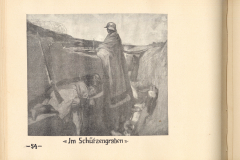 Soldaten im Schützengraben während des Ersten Weltkriegs, die sich auf den Kampf vorbereiten und die Umgebung sichern
