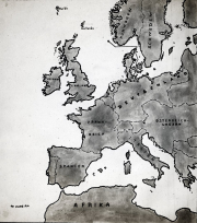 Eine Übersichtskarte zeigt Europa, das Mittelmeer und Nordafrika mit deutschen Ländernamen der Kriegszeit. Die Karte diente vermutlich zur Darstellung der Operationsgebiete deutscher U-Boote im Ersten Weltkrieg.