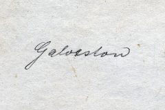 Handschriftliche Notiz mit Ortsname Galveston