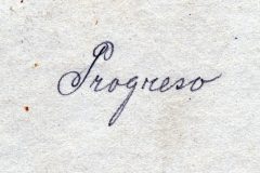 Handschriftliche Notiz mit dem Wort 'Progreso'