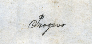Schriftzug Progreso auf altem Papier